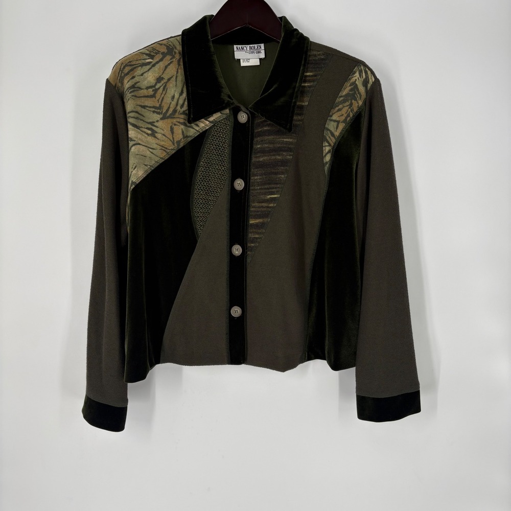 Vintage Nancy Bolen City Girl Vintage Velvet Patchwork Jacket Green XXL USA Made